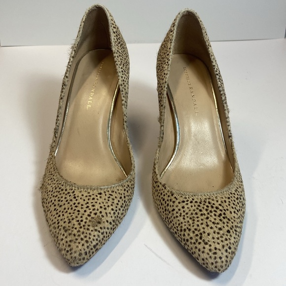 Loeffler Randall Cream Animal Print Kitten Heel Pumps Size 10B Pointed Toe - Picture 5 of 10